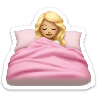 Sleeping in bed with a pink blanket blonde girl sticker