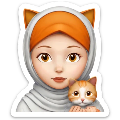 white hijab girl with orange cat wearing  sticker