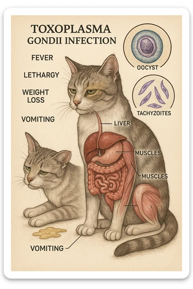 Toxoplasma gondii, infetta gatto in italiano con sintomi e anatomia sticker