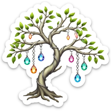 mystical branch with dangling earrings and tiny lights sticker