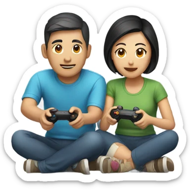 Asian Couple playing video games sticker