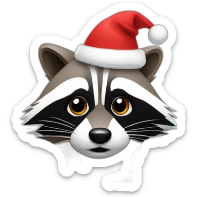 Raccoon face with a laptop and christmas hat sticker