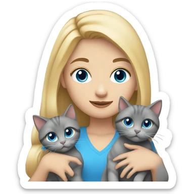 Blonde hair blue eyes girl holding two gray cats sticker