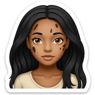 emoji of a black girl with vitiligo.she should have a lot of hair and vitiligo patches sticker