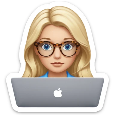 long blown out blonde hair woman blue eyes with tortoise shell print glasses on mac book  sticker
