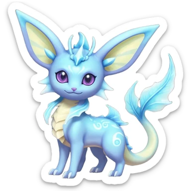 Shiny Sparkly Bioluminescent Glowing Espeon-Lumineon-Vaporeon-Amaura-Dragonair-Fakémon-hybrid-creature (full body)  sticker
