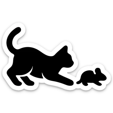 solid filled cat chasing a mouse icon sticker