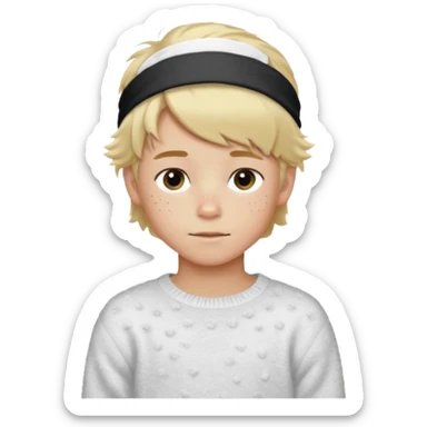 create-a-look-for-a-blond-boy-with-long-tousled-hair-light-eyes-a-white-sweat + fluffy white sweater + styled hair blonde with hair to the side cute + cute face with freckles  medium hair fluffy to the side no long hair cute hair blonded no messy medium height blue eyes cute + headband sticker