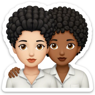 lesbian couple with curly black hair. white has brown skin, the other has white skin  sticker