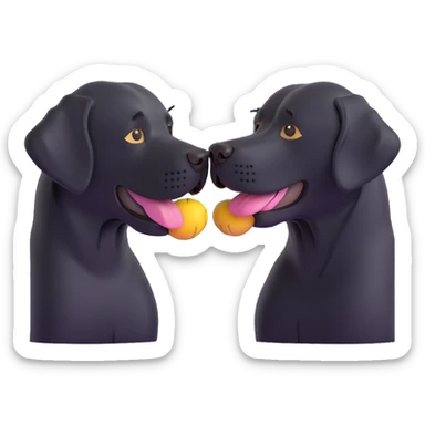 two black Labrador retrievers, touching noses as if kissing, 3D emoji style sticker