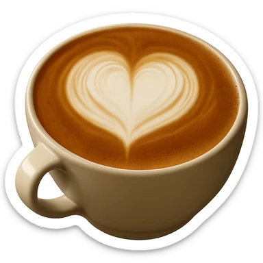 Add a heart-shaped latte art design on top of the latte, keeping realistic texture and gentle lighting. The image should have no background. Maintain a photorealistic style for the latte art and overall appearance. sticker