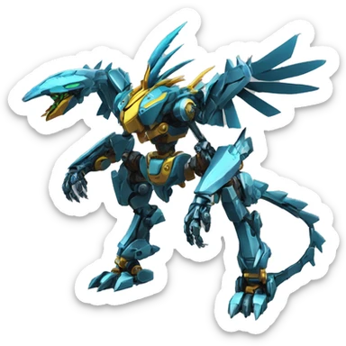 futuristic mechanical spiky Medabot-raptor-dragon-Bionicle-mecha full body sticker