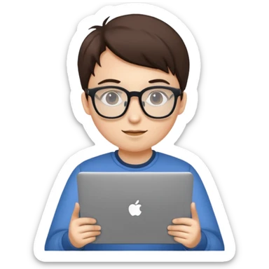 un estudiante que este parado con sus lentes y su laptop sticker