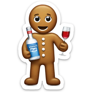Gingerbread man holding bottle of vodka sticker