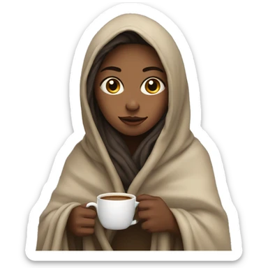 Girl wrapped in blanket drinking coffee sticker