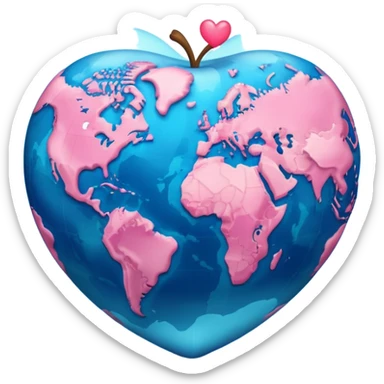 planet earth in apple emoji style with pink earth and heart shape continents sticker