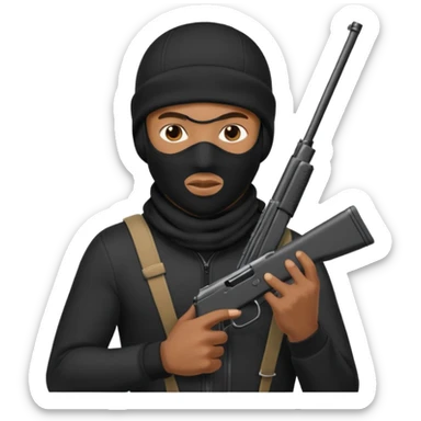 Black man wearing a ski mask with a gun sticker