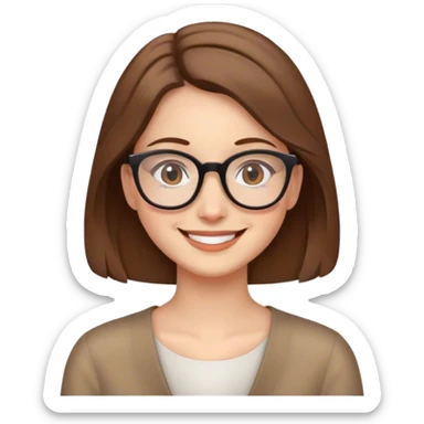 lady with brown hair, shoulder length and glasses, smi sticker