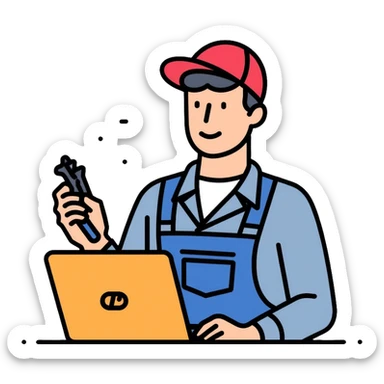 service man fixing equipment sticker