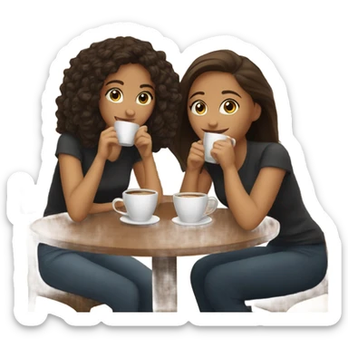 Two girl friends sitting in the coffee house drinking coffee  sticker