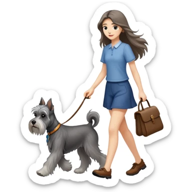 A long-haired girl walking a Schnauzer sticker