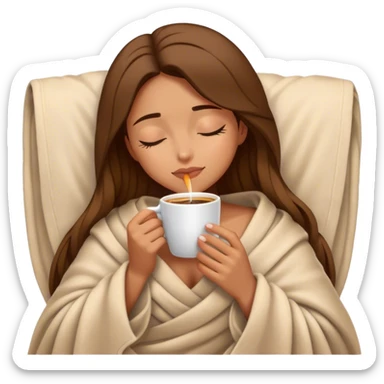 girl inside a blanket sipping coffee eyes closed sticker
