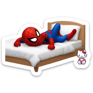 spider man sleeping bed with hello kitty next to him not sexy  sticker