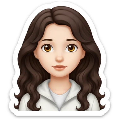 A girl in white with dark brown long wavy hair and very white skin sticker