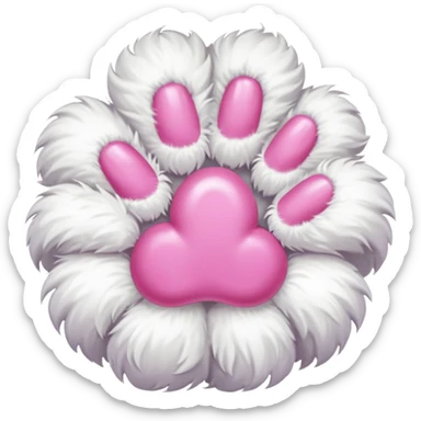 white fluffy paw, view from the top, pink nails, cute sticker