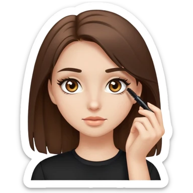 light brunette girl, brown eyes, black shirt, mascara on eyes sticker