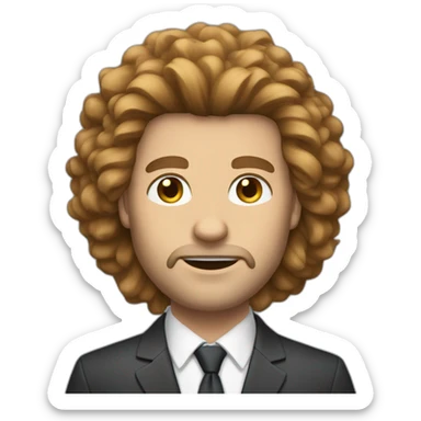 Caucasian man with brown lion's mane hair and wearing a suit sticker