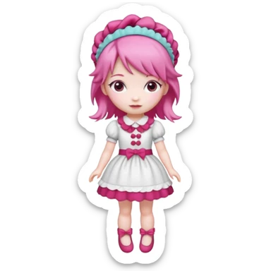 Isolated detaile illustration incredibly raspberry torte doll figurine full body with pink hair and a raspberry hairband sticker