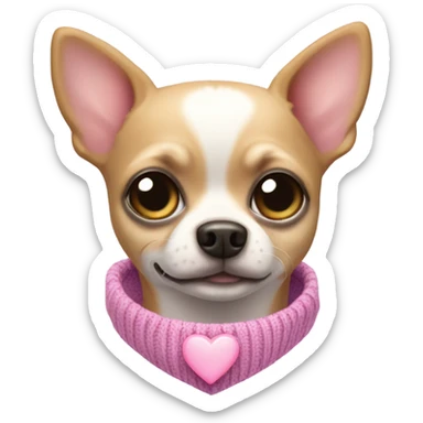 Chihuahua dog with a light purple sweater and a pink heart on it sticker