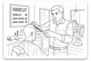 Draw me a sketch of the barbershop, but make sure there's a cash register there. sticker
