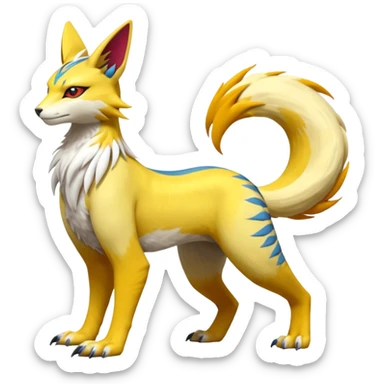 Latias-Vernid-Lombax-Koraidon-Renamon-Zeraora-Bastet-Fakémon-fusion-creature, full body sticker