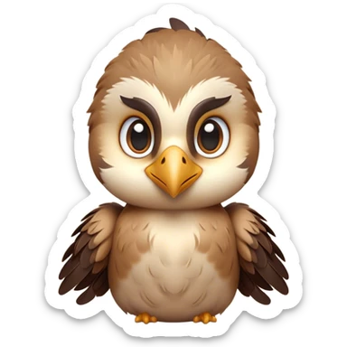Cinematic Cute Falcon Portrait Emoji, Head tilted playfully and inquisitively, featuring a sleek, agile form with a delicately curved beak and round, sparkling eyes full of spirited charm, Simplified yet irresistibly adorable features, highly detailed, glowing with a warm, inviting glow, high shine, affectionate and lively, stylized with a touch of whimsical aerial grace, soft glowing outline, capturing the essence of a mischievous yet endearing falcon that seems as if it could dart out of the screen into your heart! sticker