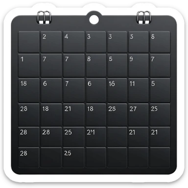 payment schedule — a black matte calendar with evenly spaced date blocks, subtle highlighted payment days, clean geometric shapes, no text or numbers, monochrome black color palette, soft studio lighting, smooth surfaces, modern fintech style sticker