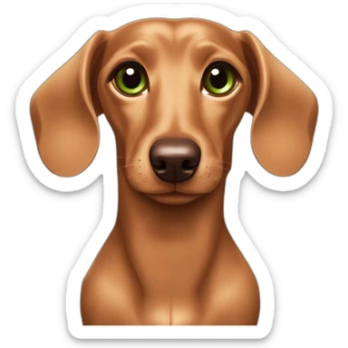 fawn colored dachshund with a dark chocolate colored nose and green-brown eyes sticker