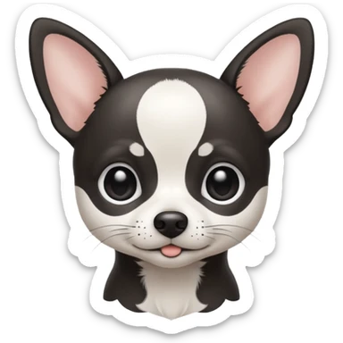 A black and white chihuahua emoji please with a  white line on the center of head and not a big line sticker
