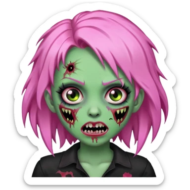 zombie girl with pink, black and green hair with fangs sticker