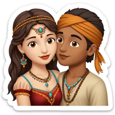 A gypsy girl and an Indian boy kissing? sticker