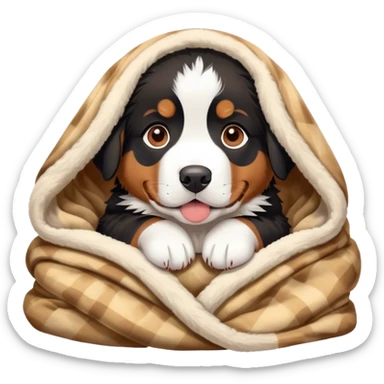 bernese mountain dog puppy cozy in a blanket  sticker