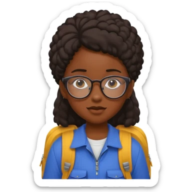 student black girl wearing glasses with backpack sticker