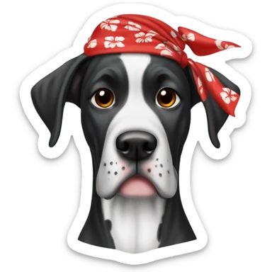 Black whit Great Dane with Hawaiian red bandana sticker