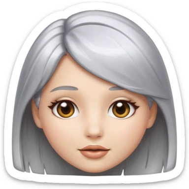 sexy Girl emoji with metallic silver hair, iOS emoji style, soft facial features, glossy chrome hair texture, minimal shading, clean background, modern aesthetic sticker