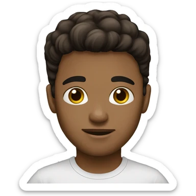 Boy light brown skin black/brown hair brown eyes black t-shirt sticker