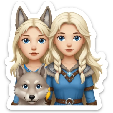 Viking platinum blonde girl with long hair and blue eyes. Wolf petViking platinum blonde girl with long hair and blue eyes. Wolf pet sticker
