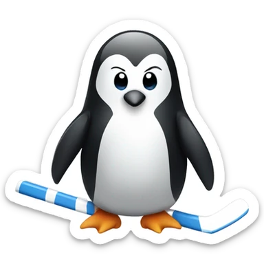 Penguin playing hockey sticker