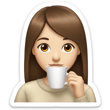 Chestnut brown straight haired with bangs girl with hazel eyes and pale skin sipping a latte  sticker