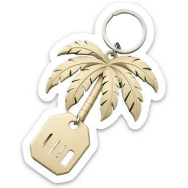 light beige keys on a dark green palm-shaped keychain, emoji style sticker